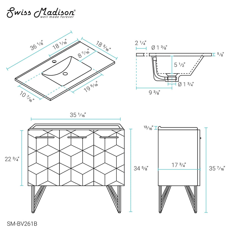 Swiss Madison Annecy 36" Bathroom Vanity in Phantom Black - SM-BV261B - Backyard Provider