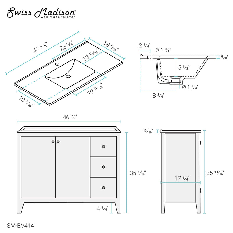 SM-BV414 Cannes 48" Bathroom Vanity in White - SM-BV414 - Backyard Provider