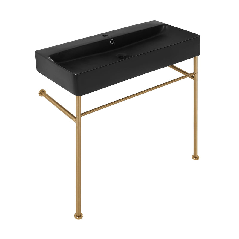 Swiss Madison Carre 36 Ceramic Console Sink Matte Black Basin Brushed Gold Legs - SM-CS753BG - Backyard Provider