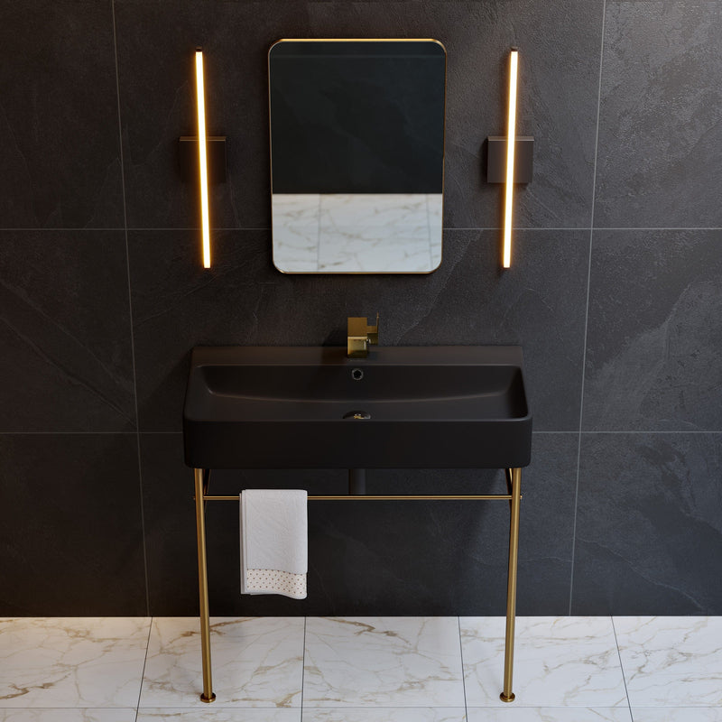 Swiss Madison Carre 36 Ceramic Console Sink Matte Black Basin Brushed Gold Legs - SM-CS753BG - Backyard Provider