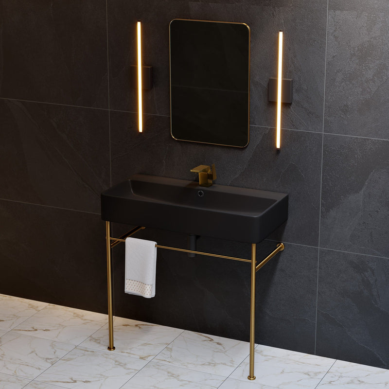 Swiss Madison Carre 36 Ceramic Console Sink Matte Black Basin Brushed Gold Legs - SM-CS753BG - Backyard Provider