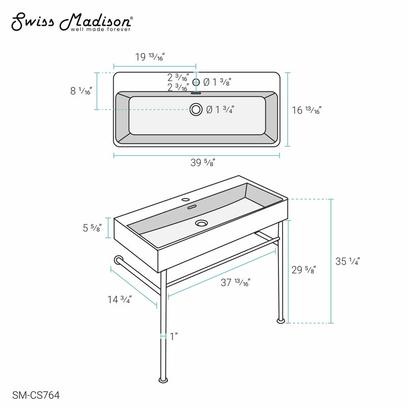 Swiss Madison Claire 40" Console Sink Matte Black Basin Chrome Legs - SM-CS764 - Backyard Provider