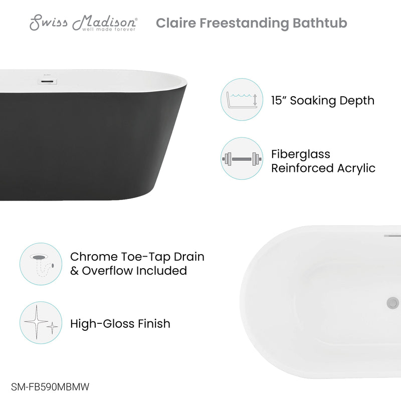 Swiss Madison Claire 60" Freestanding Bathtub Matte Black and Matte White - SM-FB590MBMW - Backyard Provider