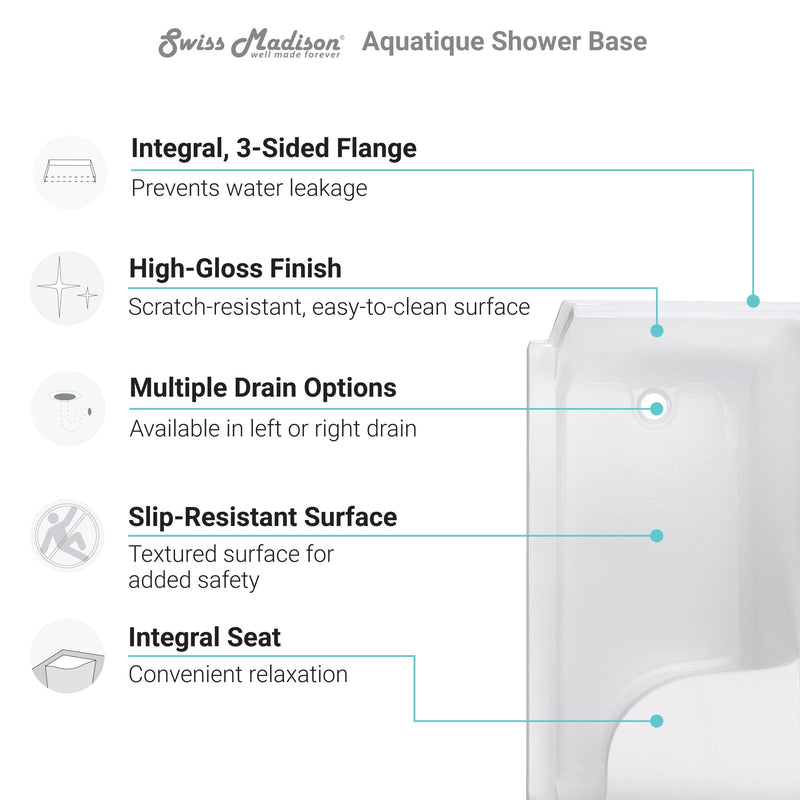 Swiss Madison Aquatique 60" x 32" Left Drain, Shower Base - SM-SB537W - Backyard Provider