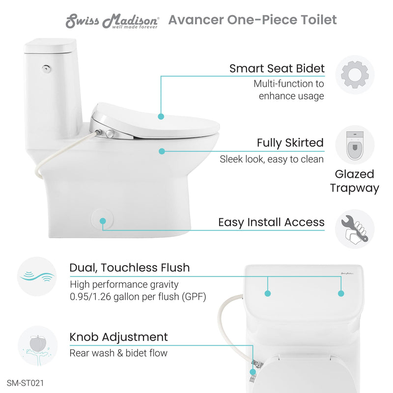 Swiss Madison Avancer One-Piece Toilet with Cascade Smart Seat 0.95/1.26 gpf - SM-ST021 - Backyard Provider