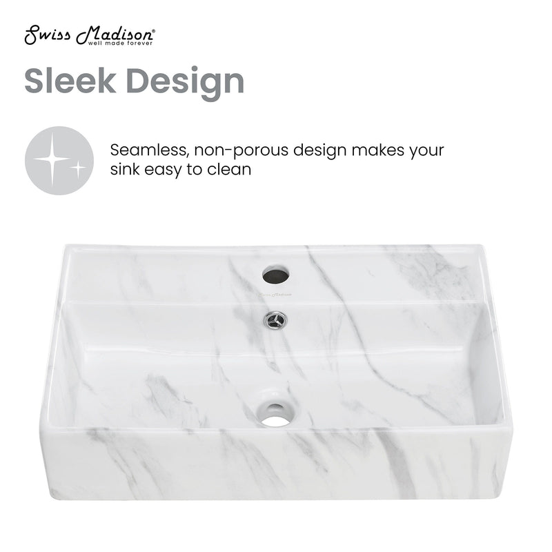 Swiss Madison Claire 22” Rectangle Wall-Mount Bathroom Sink in White Marble - SM-WS318W1 - Backyard Provider