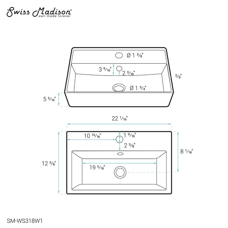 Swiss Madison Claire 22” Rectangle Wall-Mount Bathroom Sink in White Marble - SM-WS318W1 - Backyard Provider