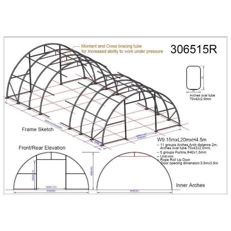 Gold Mountain Single Truss Arch Storage Shelter W30'xL65'xH15' SS000154