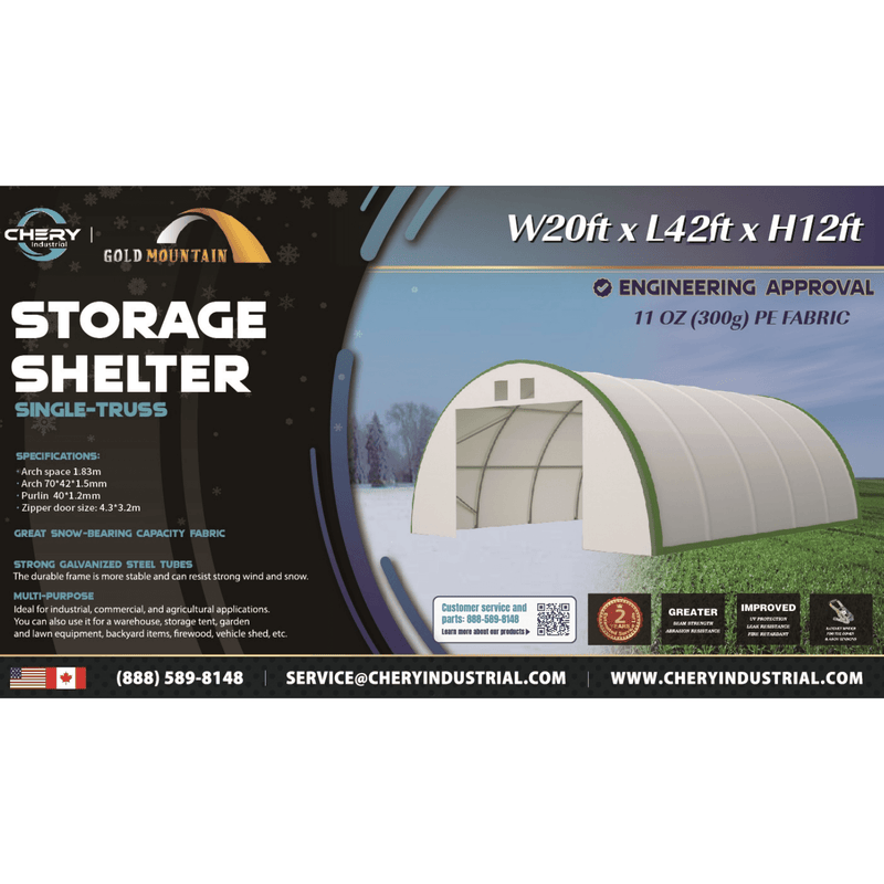 Gold Mountain Single Truss Arch Storage Shelter W20'xL42'xH12' SUISS204212OZ11