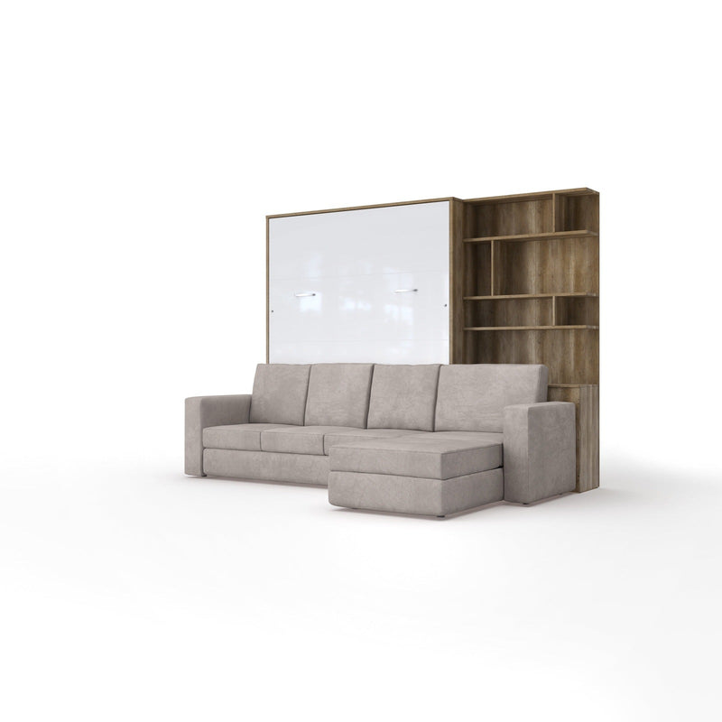 Maxima House Murphy Bed European Queen size with a Sectional Sofa and a Bookcase, INVENTO. - IN014/17OW-LB - Backyard Provider