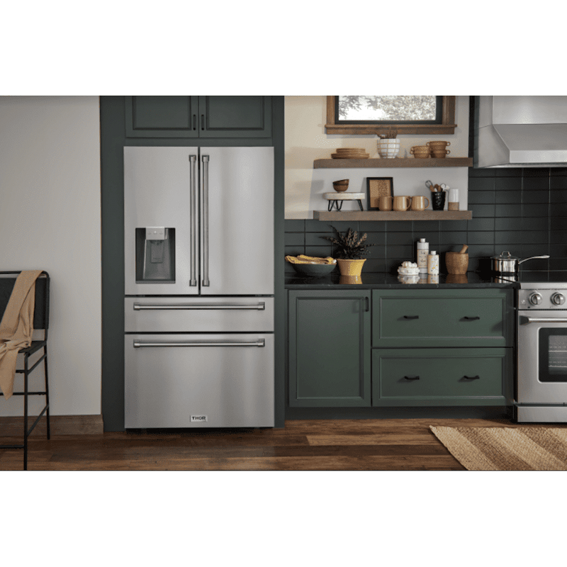 Thor Kitchen Appliance Package - 36 in. Gas Range, Range Hood, Refrigerator with Water and Ice Dispenser, Dishwasher, AP-LRG3601U-10