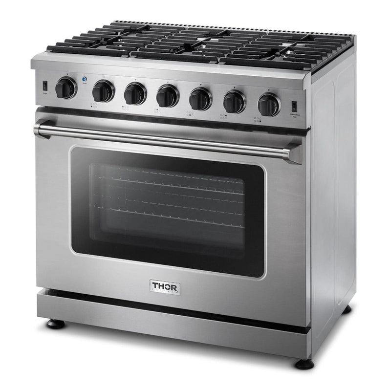 Thor Kitchen Appliance Package - 36 in. Natural Gas Range, Microwave Drawer, Refrigerator, Dishwasher, AP-LRG3601U-6