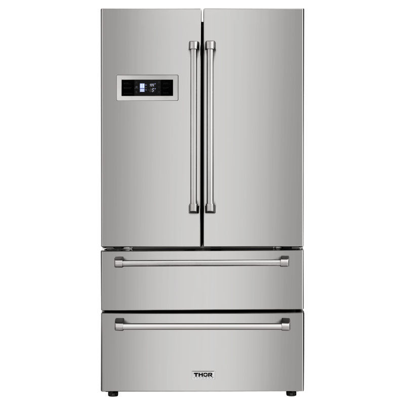 Thor Kitchen Appliance Package - 36 in. Natural Gas Range, Range Hood, Microwave Drawer, Refrigerator, Dishwasher, Wine Cooler, AP-HRG3618U-8