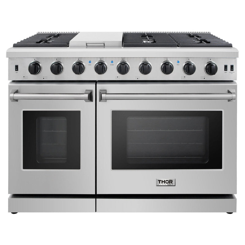 Thor Kitchen Appliance Package - 48 in. Gas Range, Range Hood, Refrigerator, Dishwasher, Wine Cooler, Microwave - AP-LRG4807U-8