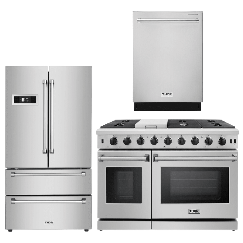 Thor Kitchen 48 in. Propane Gas Range, Counter-Depth Refrigerator, and Dishwasher Appliance Package, AP-LRG4807ULP-2