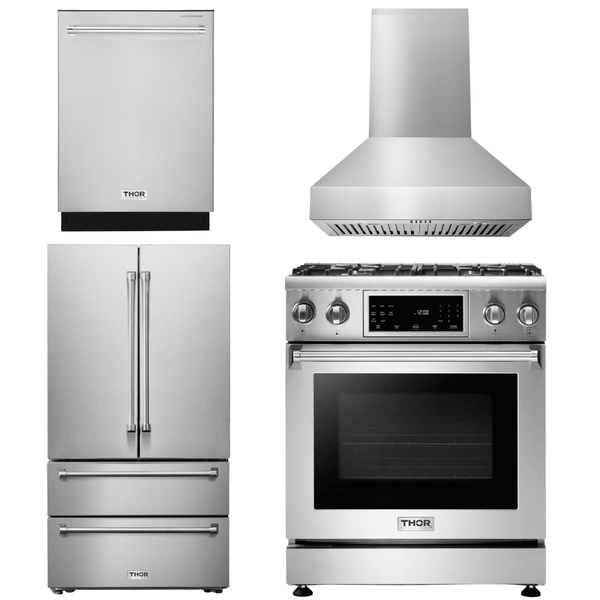 Thor Kitchen Appliance Package - 30 In. Gas Range, Range Hood, Refrigerator, Dishwasher, AP-TRG3001-W-2