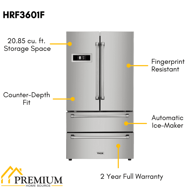 Thor Kitchen Appliance Package - 30 inch Electric Range, Range Hood, Microwave Drawer, Counter-Depth Refrigerator, Dishwasher, AP-HRE3001-7