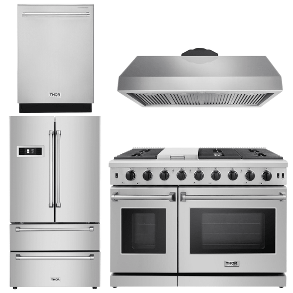 Thor Kitchen Appliance Package - 48 in. Gas Range, Range Hood, Dishwasher, Refrigerator - AP-LRG4807U-3