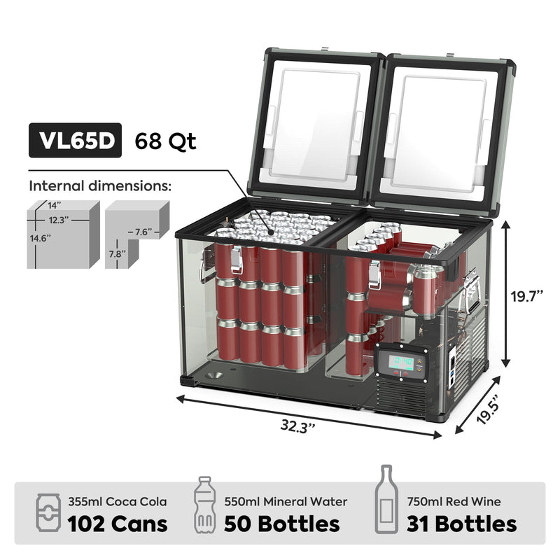 68.6QT VL65 Dual Zone Portable Fridge Combo | ICECO
