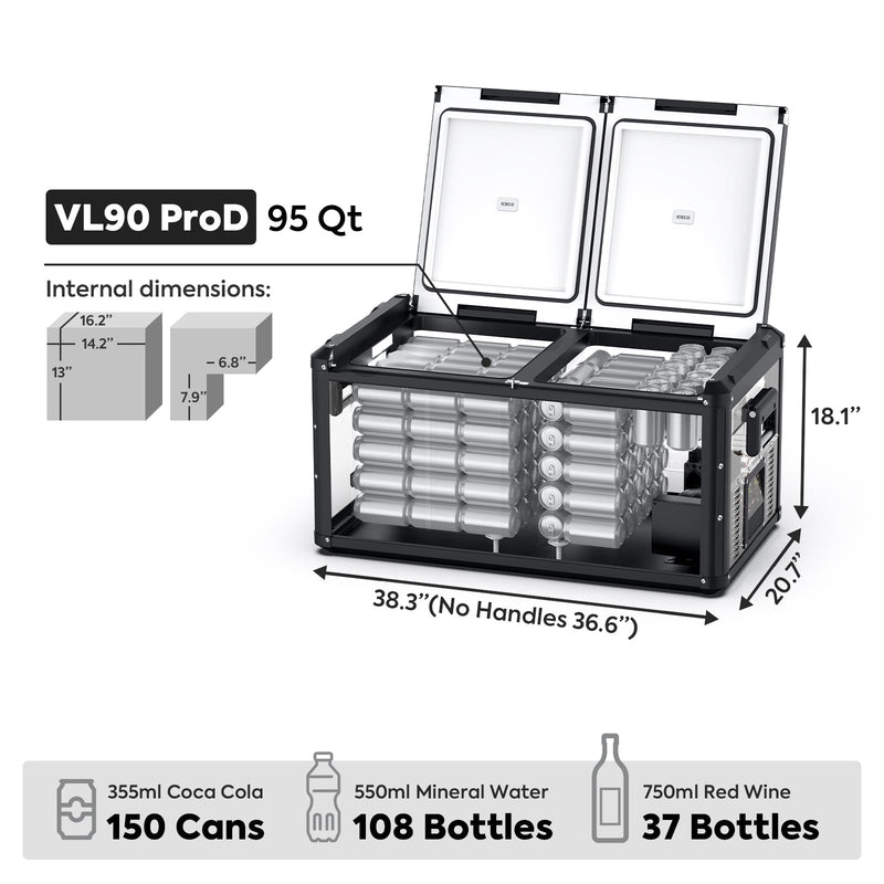 95QT VL90ProD Dual Zone RV 12 volt Fridge Plug in Cooler| ICECO