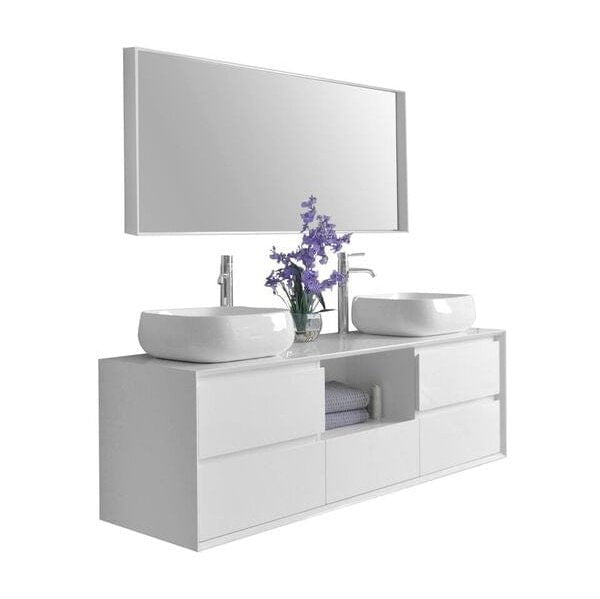 Ancerre Catherine Bathroom Vanity with Solid Surface Top Cabinet Set Collection - VTSM-CATHERINE-63-W - Backyard Provider