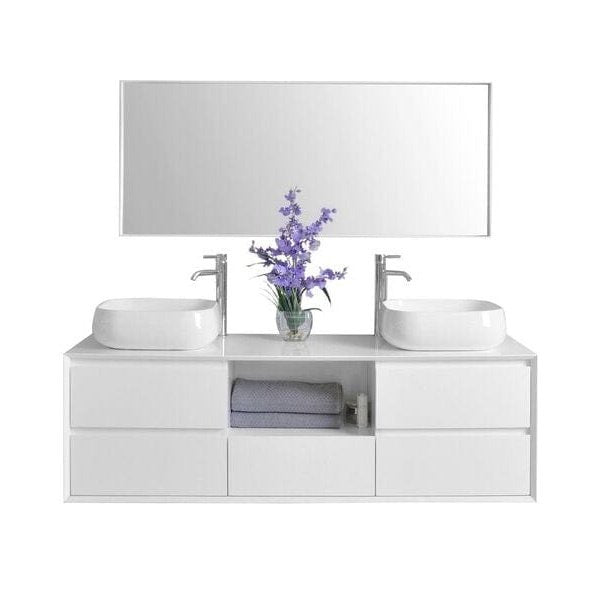 Ancerre Catherine Bathroom Vanity with Solid Surface Top Cabinet Set Collection - VTSM-CATHERINE-63-W - Backyard Provider