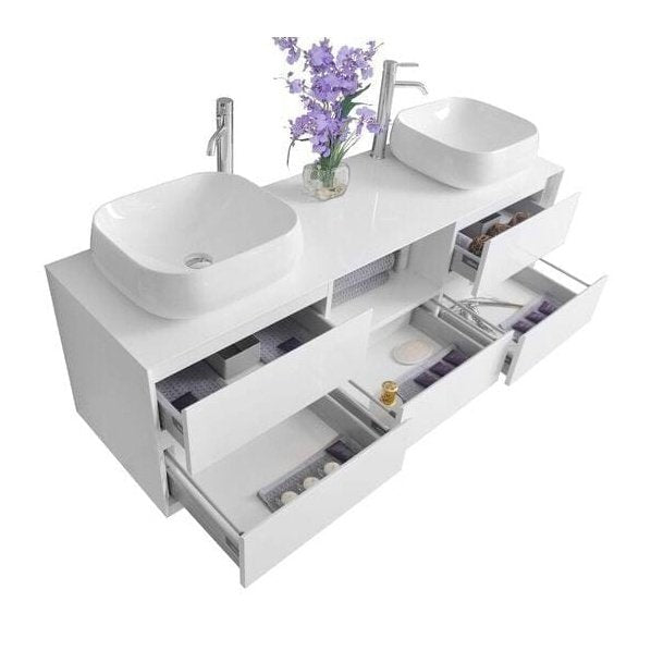 Ancerre Catherine Bathroom Vanity with Solid Surface Top Cabinet Set Collection - VTSM-CATHERINE-63-W - Backyard Provider