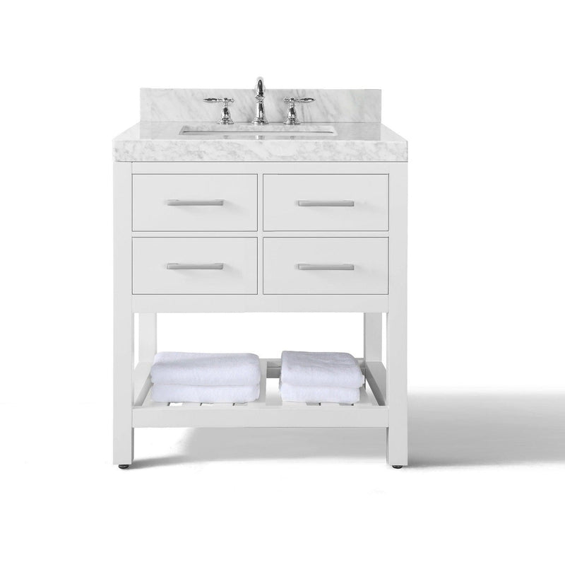 Ancerre Elizabeth Bathroom Vanity with Sink and Carrara White Marble Top Cabinet Set - VTS-ELIZABETH-36-W-CW - Backyard Provider