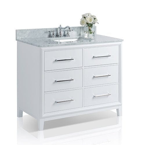 Ancerre Ellie Bathroom Vanity with Sink and Carrara White Marble Top Cabinet Set - VTS-ELLIE-42-W-CW - Backyard Provider