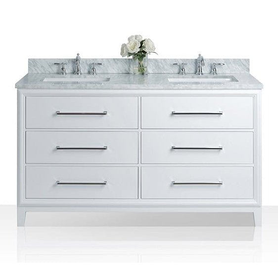 Ancerre Ellie Bathroom Vanity with Sink and Carrara White Marble Top Cabinet Set - VTS-ELLIE-42-W-CW - Backyard Provider