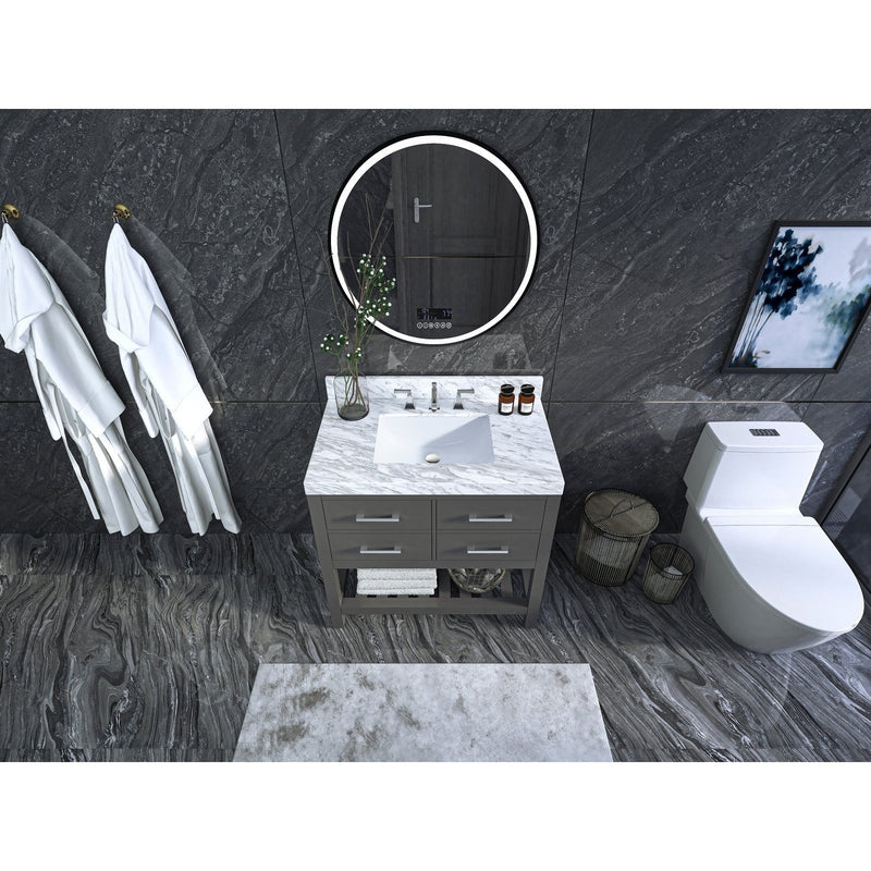 Ancerre Elizabeth Bathroom Vanity with Sink and Carrara White Marble Top Cabinet Set - VTS-ELIZABETH-36-W-CW - Backyard Provider