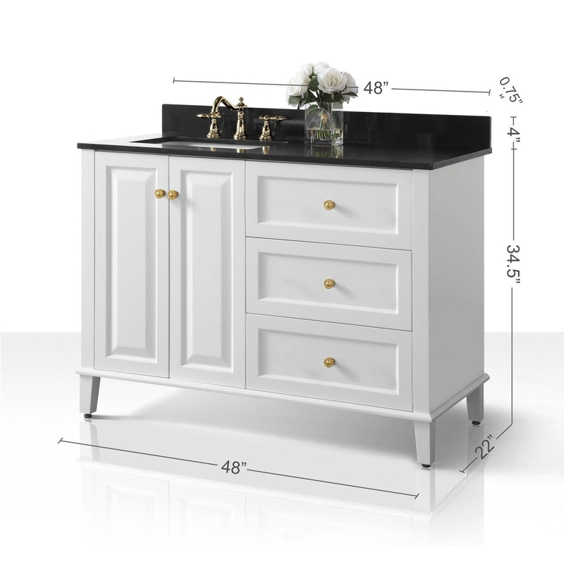 Ancerre Hannah Bathroom Vanity with Sink and Black Quartz Top Cabinet Set - VTSM-HANNAH-48-L-W-B - Backyard Provider