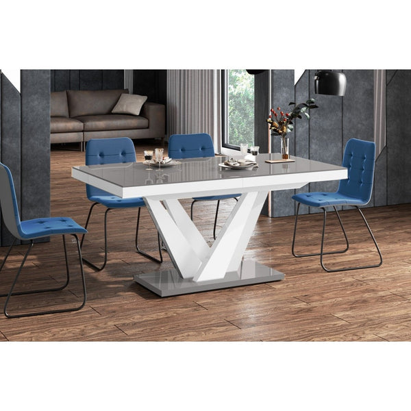 Maxima House Dining Set CHARA 7 pcs. gray/white modern glossy Dining Table with 2 self-storing leaves plus 6 chairs - HU0086K-321B - Backyard Provider