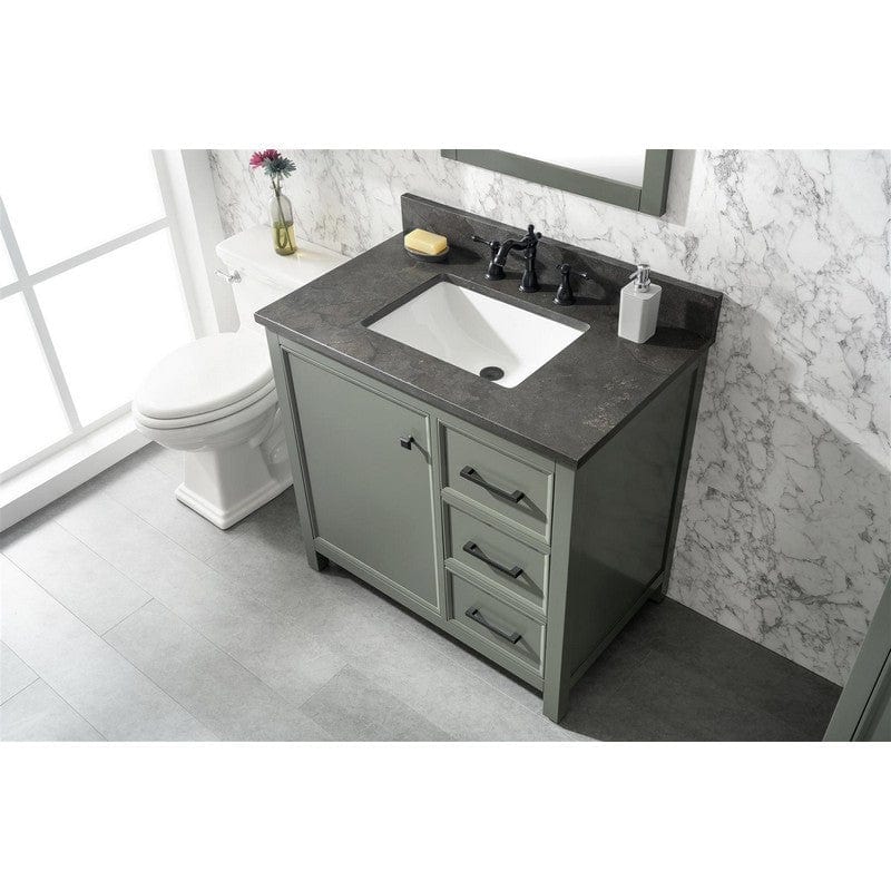 Legion Furniture WLF2136-PG 36 Inch Pewter Green Finish Sink Vanity Cabinet with Blue Lime Stone Top - Backyard Provider