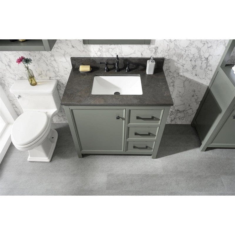 Legion Furniture WLF2136-PG 36 Inch Pewter Green Finish Sink Vanity Cabinet with Blue Lime Stone Top - Backyard Provider