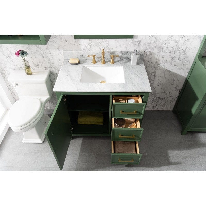 Legion Furniture WLF2136-VG 36 Inch Vogue Green Finish Sink Vanity Cabinet with Carrara White Top - Backyard Provider