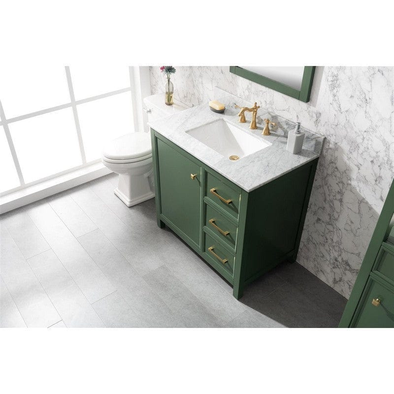 Legion Furniture WLF2136-VG 36 Inch Vogue Green Finish Sink Vanity Cabinet with Carrara White Top - Backyard Provider