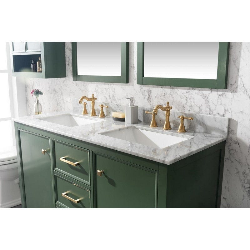 Legion Furniture WLF2154-VG 54 Inch Vogue Green Finish Double Sink Vanity Cabinet with Carrara White Top - Backyard Provider