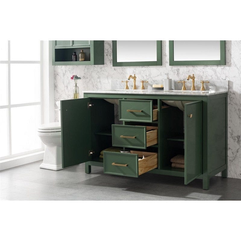 Legion Furniture WLF2154-VG 54 Inch Vogue Green Finish Double Sink Vanity Cabinet with Carrara White Top - Backyard Provider