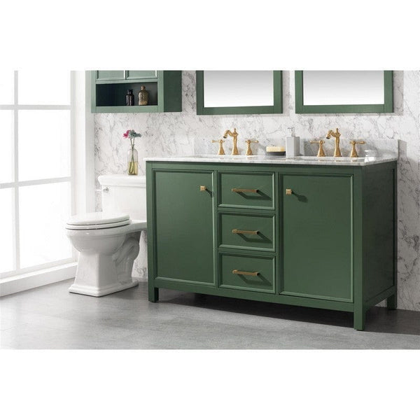 Legion Furniture WLF2154-VG 54 Inch Vogue Green Finish Double Sink Vanity Cabinet with Carrara White Top - Backyard Provider