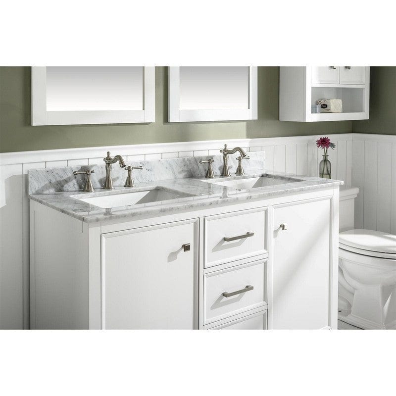 Legion Furniture WLF2154-W 54 Inch White Finish Double Sink Vanity Cabinet with Carrara White Top - Backyard Provider