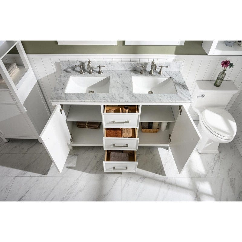 Legion Furniture WLF2154-W 54 Inch White Finish Double Sink Vanity Cabinet with Carrara White Top - Backyard Provider