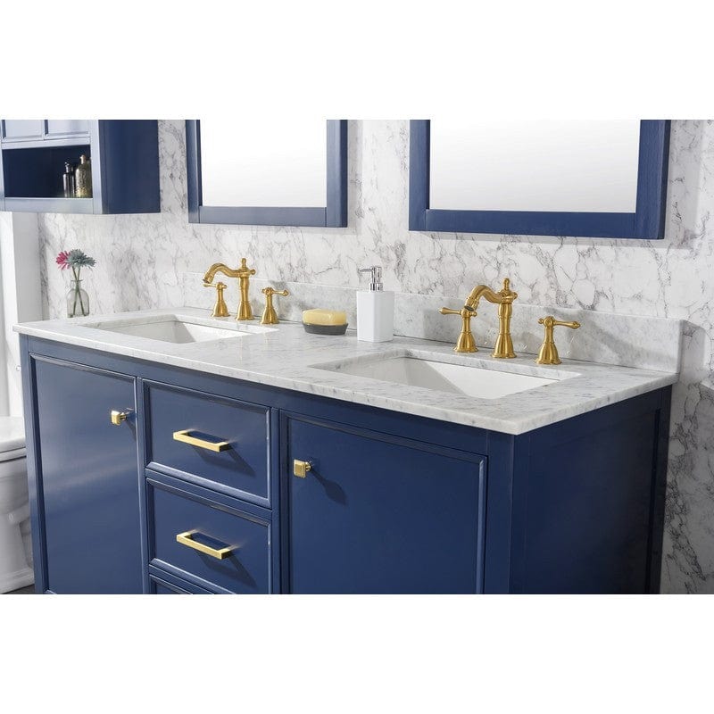 Legion Furniture WLF2160D-B 60 Inch Blue Finish Double Sink Vanity Cabinet with Carrara White Top - Backyard Provider