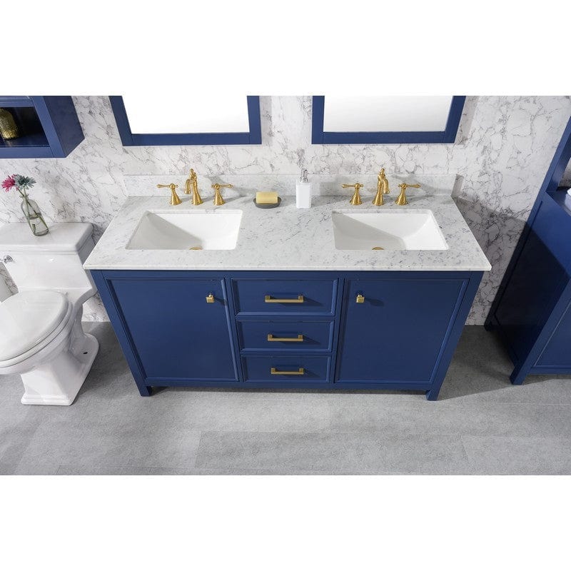 Legion Furniture WLF2160D-B 60 Inch Blue Finish Double Sink Vanity Cabinet with Carrara White Top - Backyard Provider