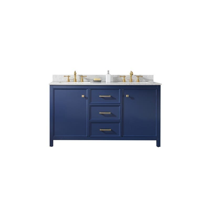 Legion Furniture WLF2160D-B 60 Inch Blue Finish Double Sink Vanity Cabinet with Carrara White Top - Backyard Provider