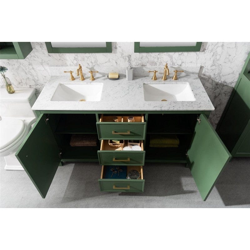 Legion Furniture WLF2160D-VG 60 Inch Vogue Green Finish Double Sink Vanity Cabinet with Carrara White Top - Backyard Provider