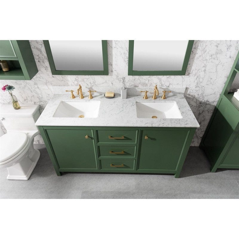 Legion Furniture WLF2160D-VG 60 Inch Vogue Green Finish Double Sink Vanity Cabinet with Carrara White Top - Backyard Provider