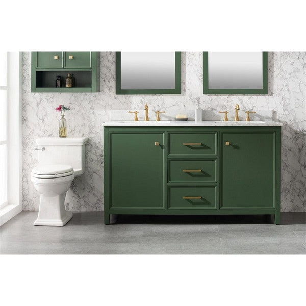 Legion Furniture WLF2160D-VG 60 Inch Vogue Green Finish Double Sink Vanity Cabinet with Carrara White Top - Backyard Provider