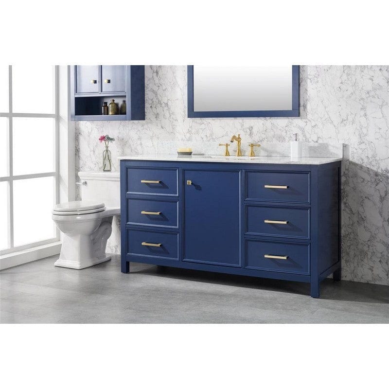 Legion Furniture WLF2160S-B 60 Inch Blue Finish Single Sink Vanity Cabinet with Carrara White Top - Backyard Provider