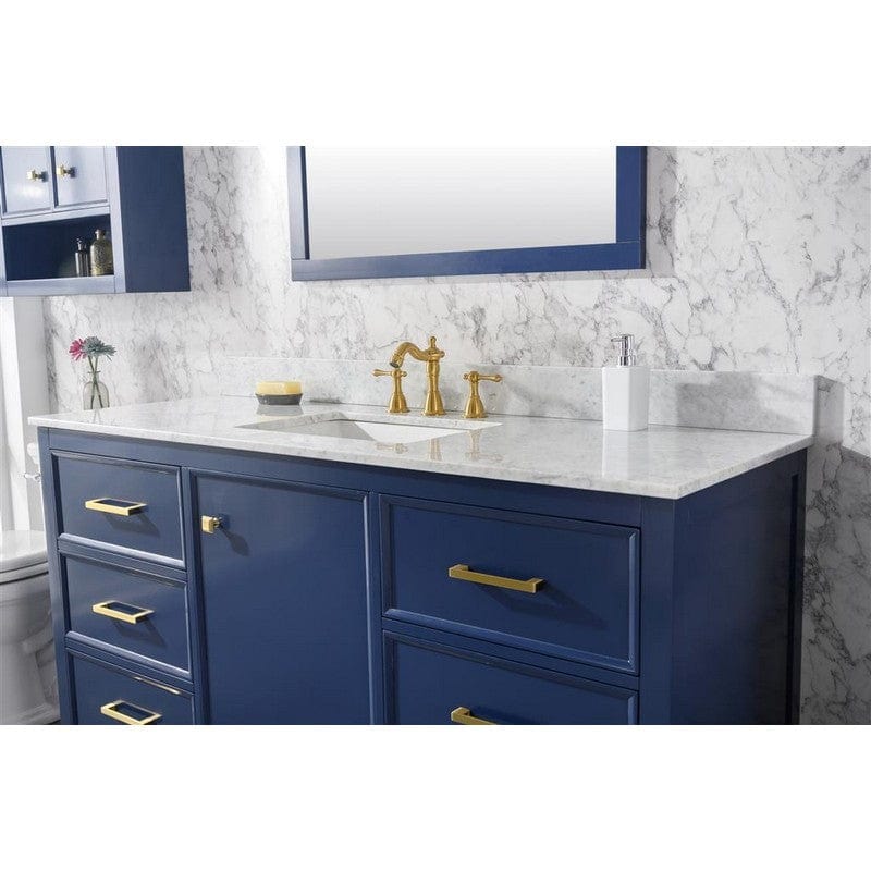 Legion Furniture WLF2160S-B 60 Inch Blue Finish Single Sink Vanity Cabinet with Carrara White Top - Backyard Provider